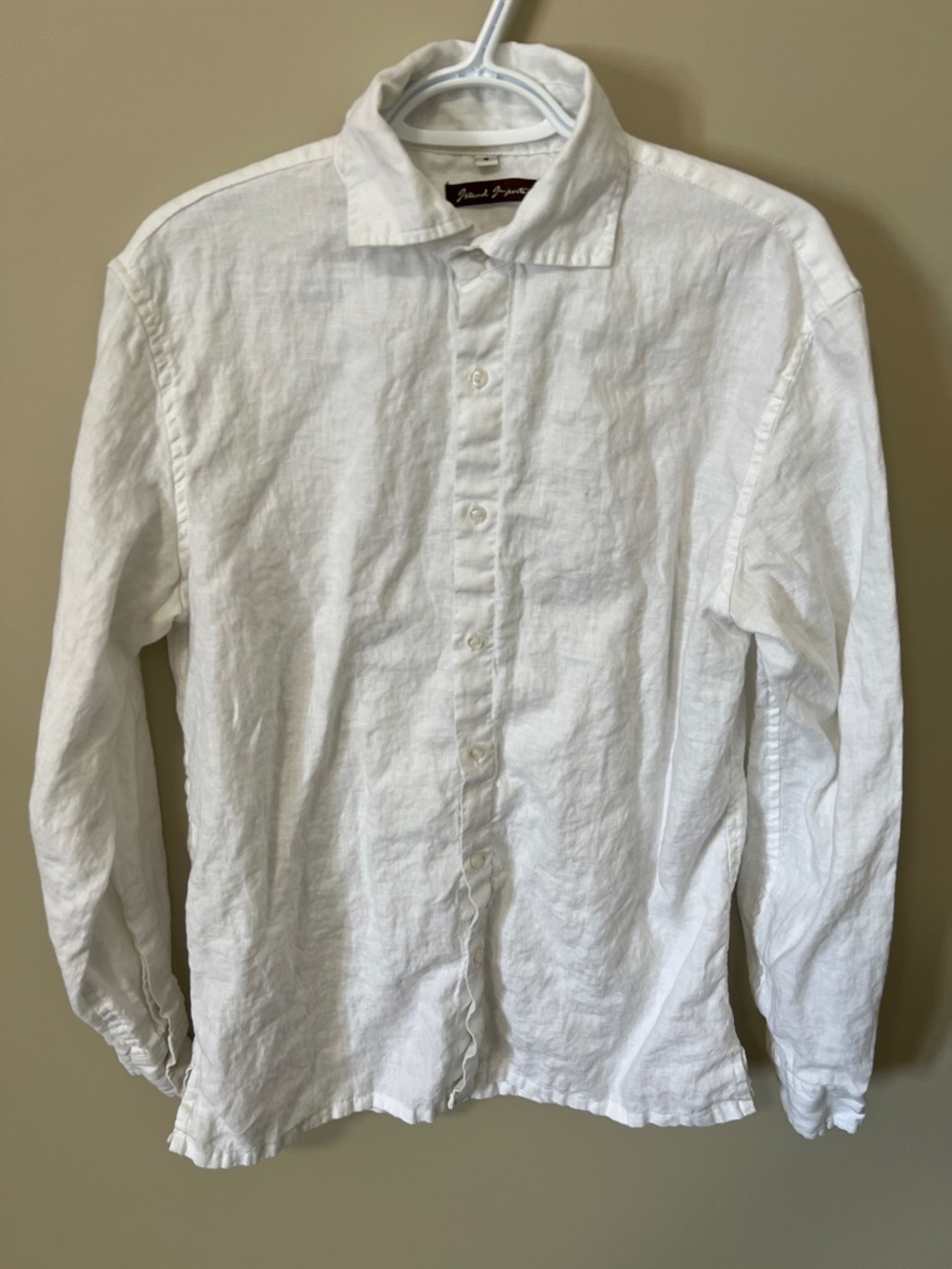 Island Importer Men's White Linen Button-Down Shirt Breathable Classic Size Med